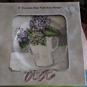 American Atelier Floral Porcelain Plate with Brass Hanger